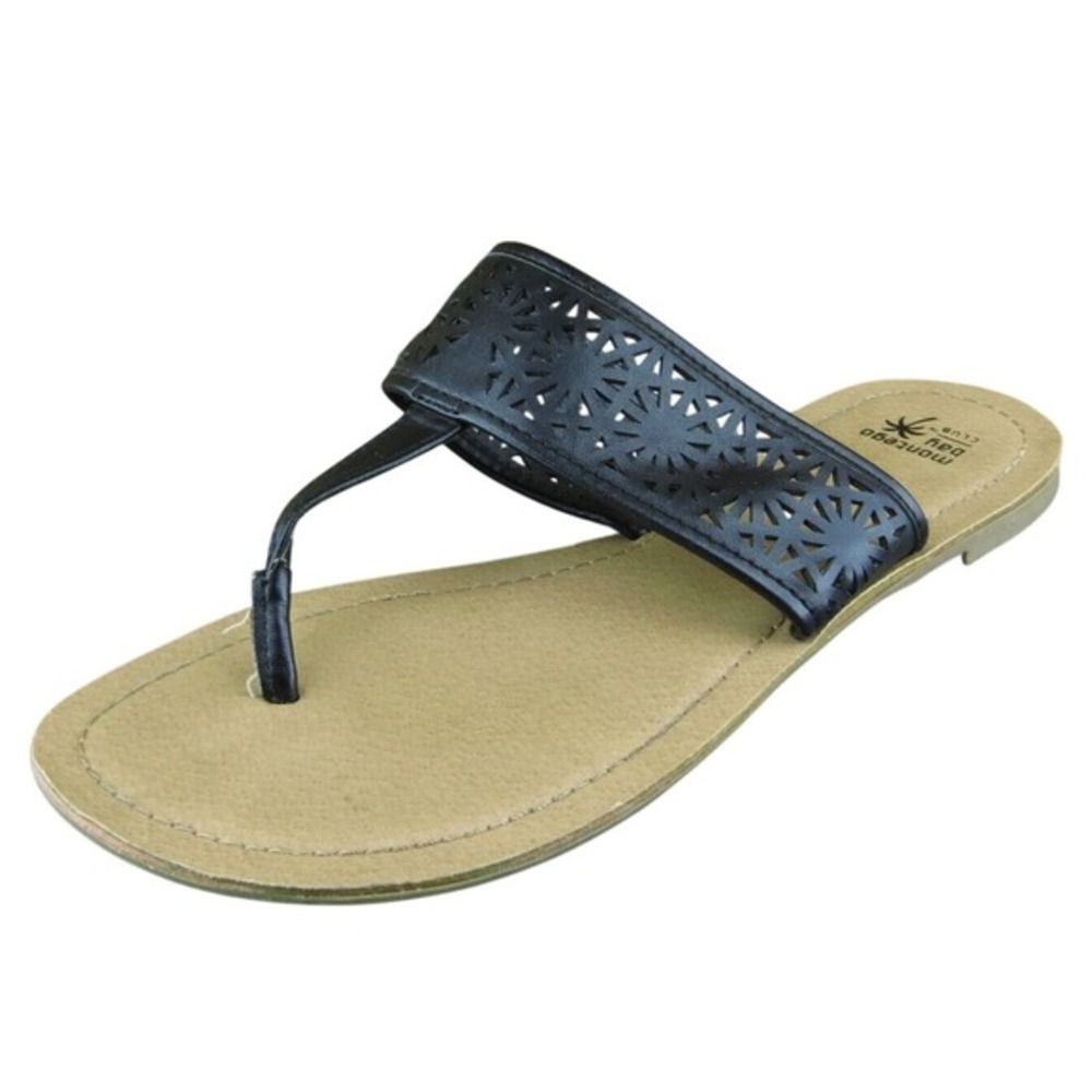 Montego Bay Club  Women Thong Sandal Shoes Black Synthetic‎ Size 8 Medium